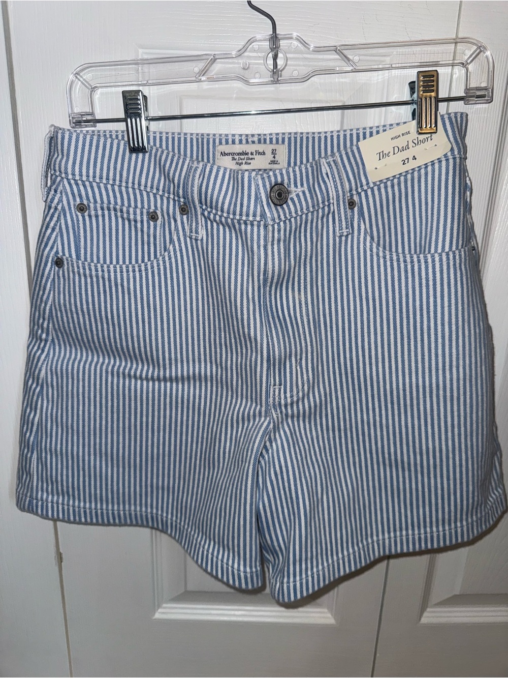 Abercrombie & Fitch Blue and White Striped High-Rise Dad Short NWT